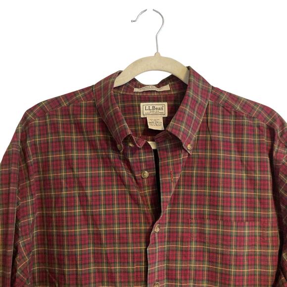 Vintage LL Bean Red Green Tartan Traditional Fit Cotton Button Up Shirt Sz Large - Picture 5 of 16